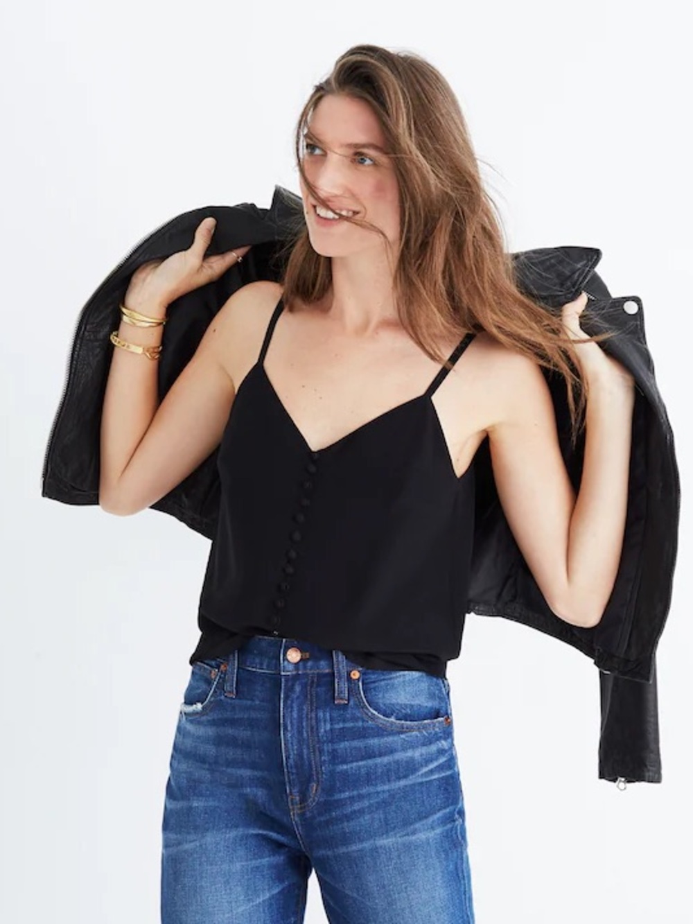Madewell Black V-Neck Button-Front Cami